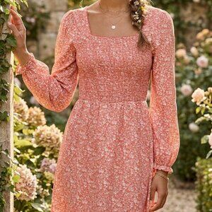 (M) BeryDress Beautiful Meadow Midi Dress, Spring Floral Light Formal Casual